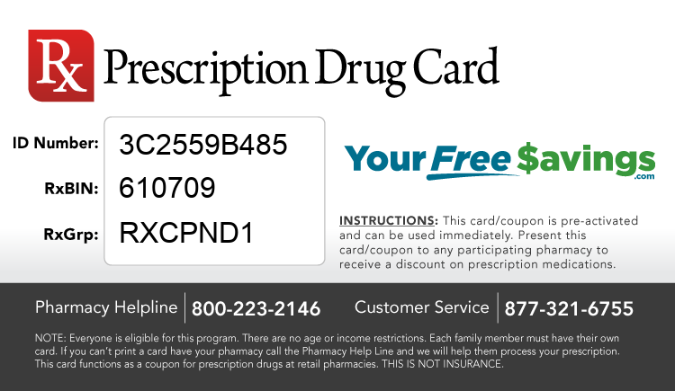 Discount Drug Card - This free Rx card is print ready (no application required)