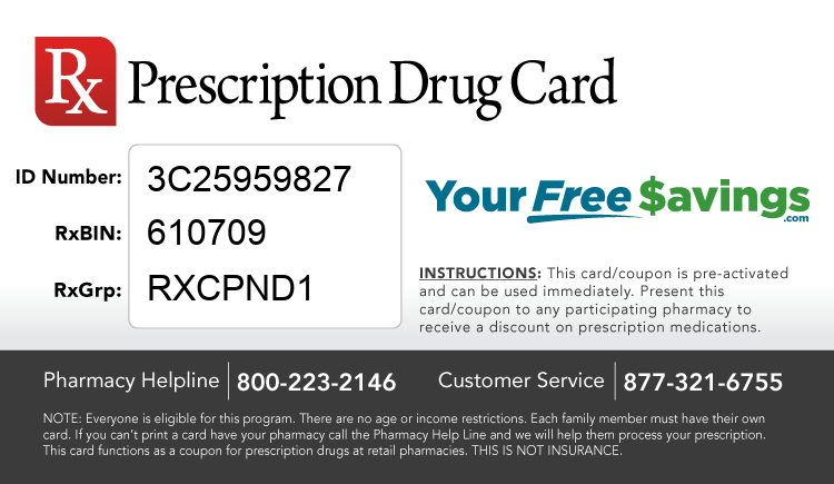 Discount Drug Card - This free Rx card is print ready (no application required)
