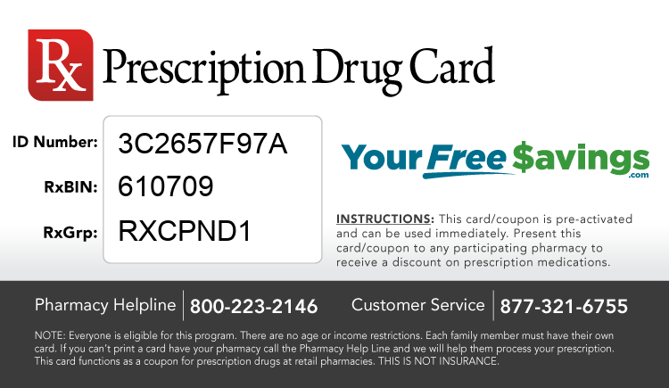 Discount Drug Card - This free Rx card is print ready (no application required)