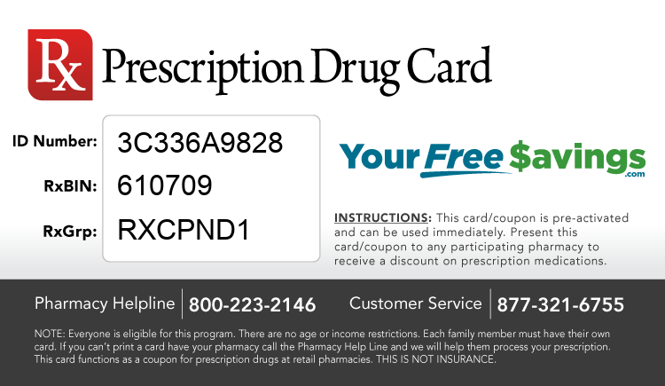 Discount Drug Card - This free Rx card is print ready (no application required)