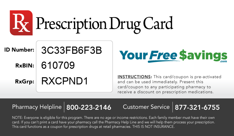 Discount Drug Card - This free Rx card is print ready (no application required)