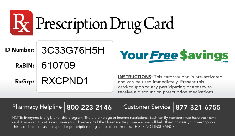 Discount Drug Card - This free Rx card is print ready (no application required)