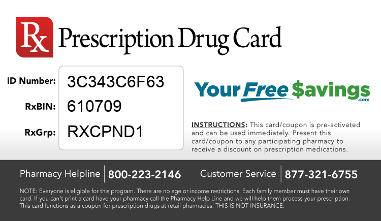 Discount Drug Card - This free Rx card is print ready (no application required)