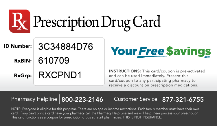 Discount Drug Card - This free Rx card is print ready (no application required)
