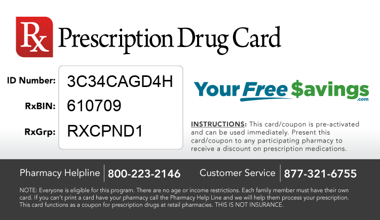 Discount Drug Card - This free Rx card is print ready (no application required)